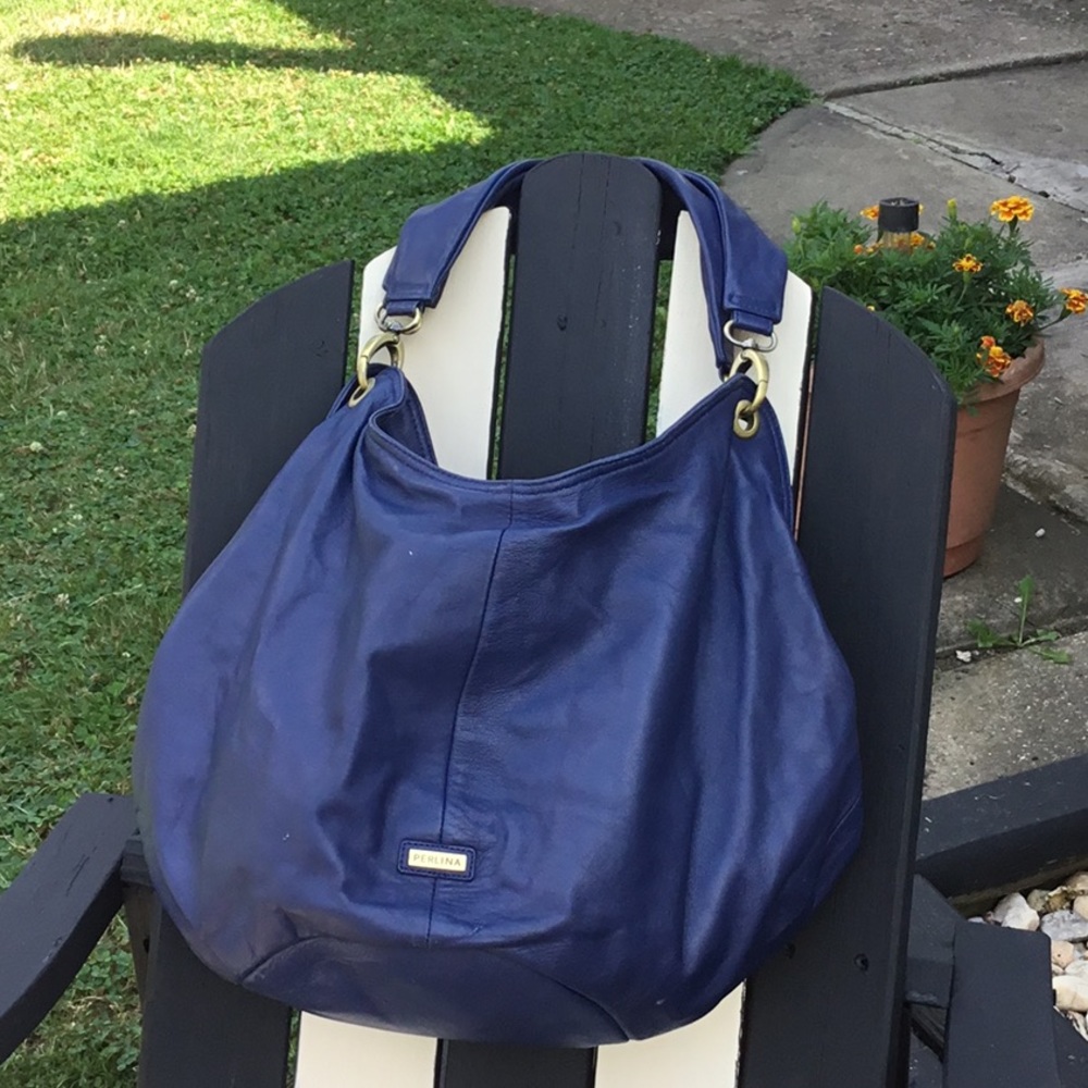 PERLINA BLUE LEATHER HOBO BAG